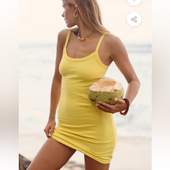 Ribbed bodycon dress in yellow size M. Ataminta James, worn once, fits S-M - Picture 2 of 4